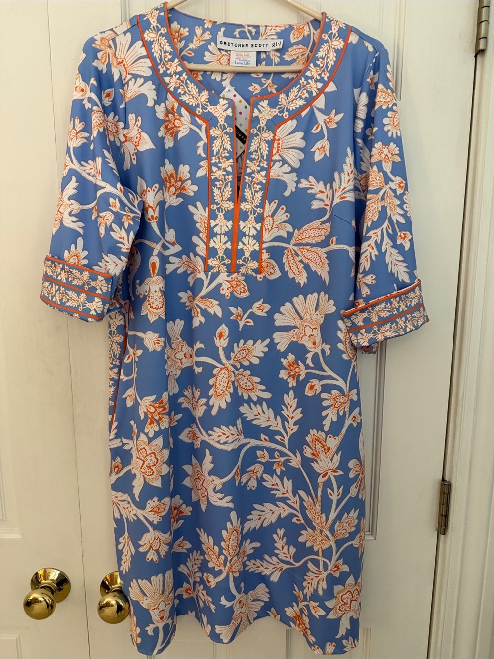 NWT Gretchen Scott Designs Blue Floral with Orange Accents